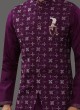 Purple And Off White Nehru Jacket Set